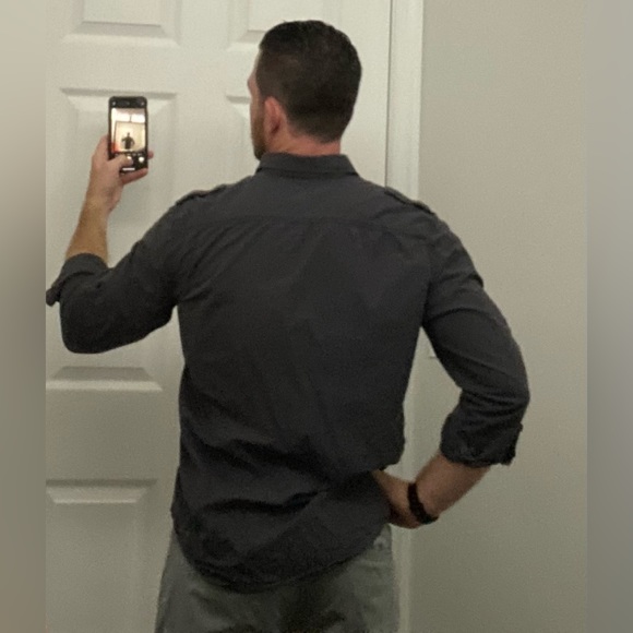 Gray PINSTRIPE Long Sleeve Black Charcoal Collared Button-Down Night Life Shirt - Picture 9 of 13